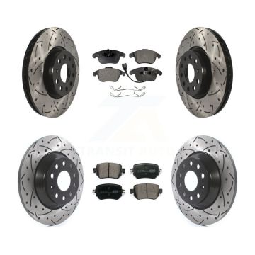 Front Rear Coat Drill Slot Disc Brake Rotor Ceramic Pad Kit For 2016-2018 Audi Q3 Quattro KDT-100592