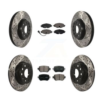 Front Rear Drill Slot Brake Rotor Ceramic Pad Kit For Volkswagen GTI Golf Alltrack Passat KDT-100595