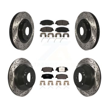 Front Rear Coated Drilled Slot Disc Brake Rotor & Ceramic Pad Kit For Hyundai Santa Fe XL KDT-100606