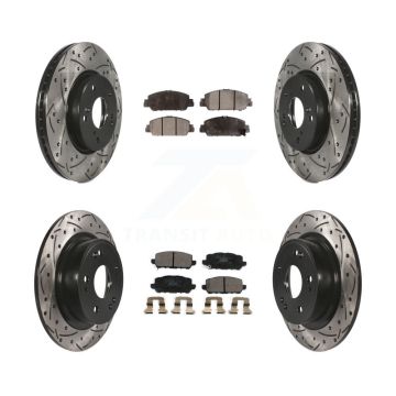 Front Rear Coated Drilled Slot Disc Brake Rotors Ceramic Pad Kit For 2016-2022 Honda HR-V KDT-100608