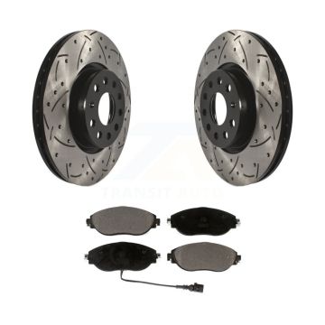 Front Coated Drilled Slotted Disc Brake Rotors & Ceramic Pad Kit For Volkswagen Jetta GTI KDT-100616