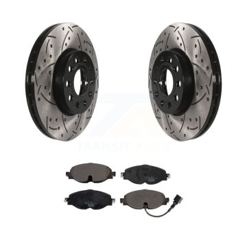 Front Drill Slot Brake Rotor Ceramic Pad Kit For Volkswagen Golf Jetta SportWagen Taos A3 KDT-100618