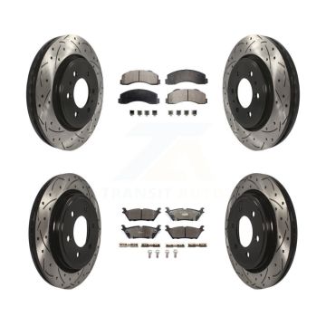 Front Rear Coated Drilled Slotted Disc Brake Rotors And Ceramic Pads Kit For Ford F-150 KDT-100624