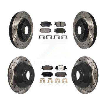 Front Rear Coated Drilled Slotted Disc Brake Rotors And Ceramic Pads Kit For Kia Sorento KDT-100625