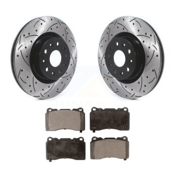Front Coated Drilled Slotted Disc Brake Rotors And Ceramic Pads Kit For Cadillac CTS CT6 KDT-100629