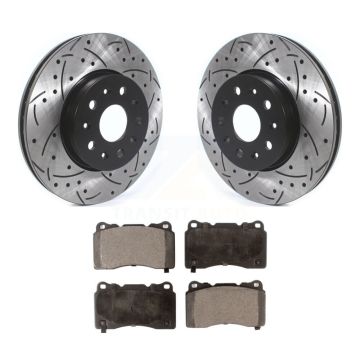 Front Drilled Slot Disc Brake Rotor Ceramic Pad Kit For Chevrolet Camaro Cadillac CTS CT6 KDT-100632