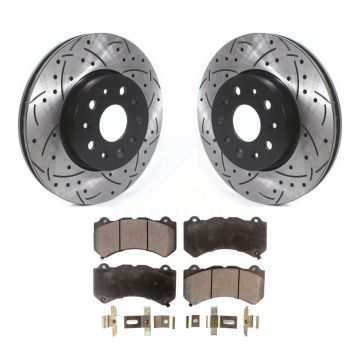 Front Coated Drilled Slotted Disc Brake Rotors Ceramic Pad Kit For Chevrolet Camaro LT LS KDT-100635