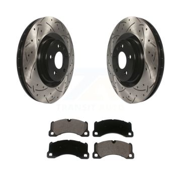Front Coated Drilled Slotted Disc Brake Rotor Ceramic Pad Kit For 2017 Porsche Macan Base KDT-100641