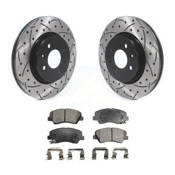 Front Coated Drilled Slotted Disc Brake Rotors And Ceramic Pads Kit For Kia Rio KDT-100642