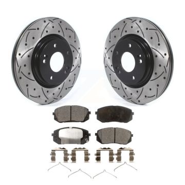 Front Drill Slot Brake Rotors Ceramic Pad Kit For Hyundai Sonata Kona Electric Kia Optima KDT-100647