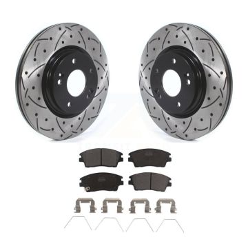 Front Drill Slot Disc Brake Rotor Ceramic Pad Kit For Hyundai Elantra Tucson Kia Sportage KDT-100648