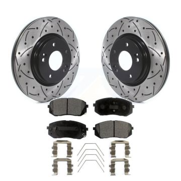 Front Drill Slot Brake Rotor Ceramic Pad Kit For Hyundai Kona Kia Seltos Forte Elantra GT KDT-100649