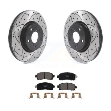 Front Coated Drilled Slotted Disc Brake Rotors And Ceramic Pads Kit For Subaru Impreza KDT-100655