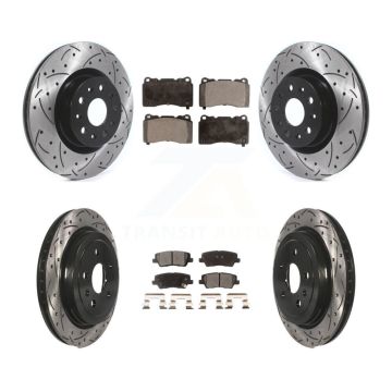 Front Rear Coated Drilled Slotted Disc Brake Rotors And Ceramic Pads Kit For Cadillac CTS KDT-100660