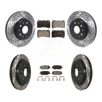 Front Rear Coated Drilled Slotted Disc Brake Rotors And Ceramic Pads Kit For Cadillac CTS KDT-100661
