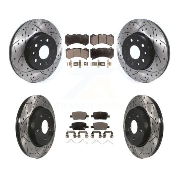 Front Rear Coated Drill Slot Disc Brake Rotors Ceramic Pad Kit For Chevrolet Camaro LT LS KDT-100664