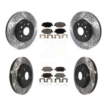 Front Rear Coated Drilled Slotted Disc Brake Rotor & Ceramic Pad Kit For Chevrolet Camaro KDT-100666