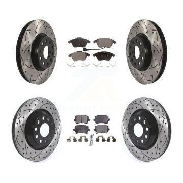 Front Rear Coated Drilled Slot Disc Brake Rotors Ceramic Pad Kit For Volkswagen Passat CC KDT-100669