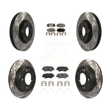 Front Rear Drill Slot Brake Rotor Ceramic Pad Kit For 16-17 Hyundai Veloster Turbocharged KDT-100670