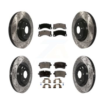 Front Rear Coated Drill Slot Disc Brake Rotor Ceramic Pad Kit For 2017 Porsche Macan Base KDT-100673