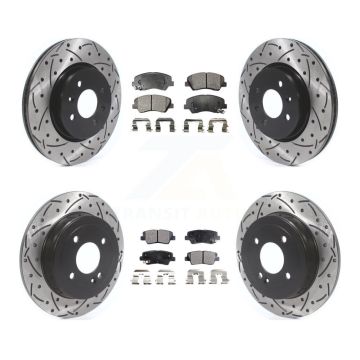 Front Rear Coated Drilled Slotted Disc Brake Rotors And Ceramic Pads Kit For Kia Rio KDT-100675