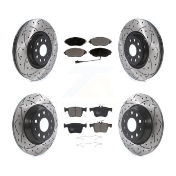 Front Rear Coated Drill Slot Disc Brake Rotor Ceramic Pad Kit For Volkswagen Tiguan Jetta KDT-100680
