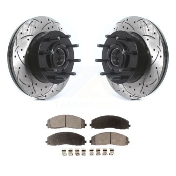 Front Drilled Slot Disc Brake Rotor Hub & Ceramic Pad Kit For Ford F-350 Super Duty F-250 KDT-100714