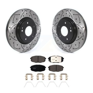 Front Coated Drilled Slotted Disc Brake Rotor And Ceramic Pad Kit For 2020 Kia Forte 1.6L KDT-100730