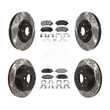 Front Rear Coated Drilled Slotted Disc Brake Rotors And Ceramic Pad Kit For Nissan Maxima KDT-100736