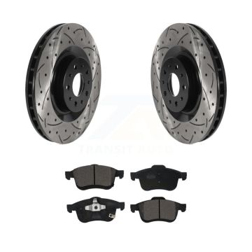 Front Coated Drilled Slotted Disc Brake Rotor And Ceramic Pad Kit For 2014-2020 Fiat 500L KDT-100765