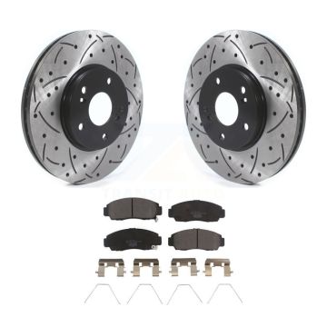 Front Coated Drilled Slotted Disc Brake Rotors Ceramic Pad Kit For Honda Accord Acura TSX KDT-100766