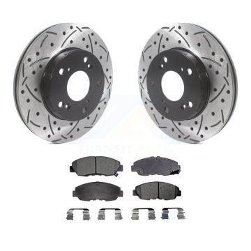 Front Coated Drilled Slotted Disc Brake Rotors And Ceramic Pads Kit For Honda Civic KDT-100771