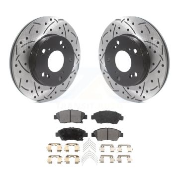 Front Coated Drilled Slot Disc Brake Rotor Ceramic Pad Kit For Honda Civic Acura RSX CR-Z KDT-100772