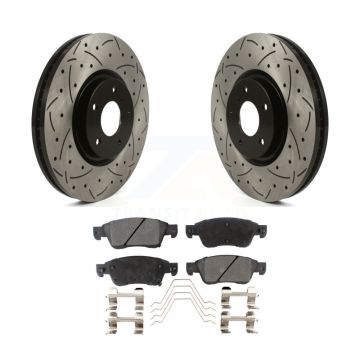 Front Coated Drilled Slotted Disc Brake Rotors & Ceramic Pad Kit For INFINITI G37 G35 Q60 KDT-100782