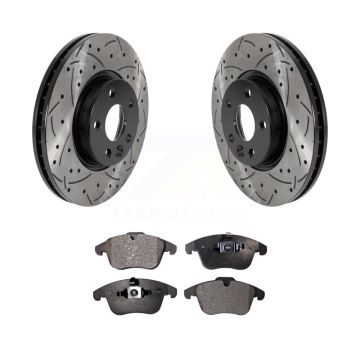 Front Drilled Slot Brake Rotor Ceramic Pad Kit For Volvo Land Rover Range Evoque XC70 S60 KDT-100788
