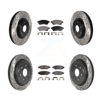 Front Rear Coated Drill Slot Disc Brake Rotors Ceramic Pad Kit For Cadillac SRX Saab 9-4X KDT-100808