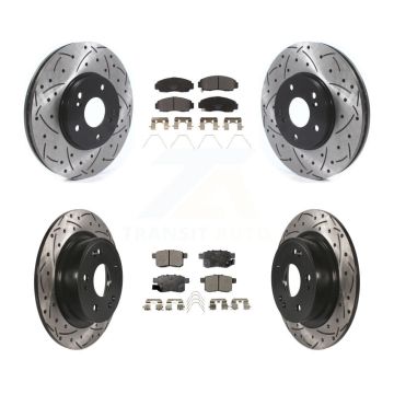 Front Rear Coated Drill Slot Disc Brake Rotors Ceramic Pad Kit For Honda Accord Acura TSX KDT-100826
