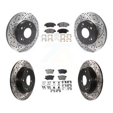 Front Rear Coated Drilled Slotted Disc Brake Rotors And Ceramic Pads Kit For Honda Civic KDT-100829