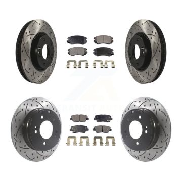 Front Rear Coated Drilled Slot Disc Brake Rotor & Ceramic Pad Kit For Hyundai Sonata 3.3L KDT-100846