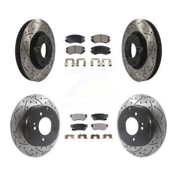 Front Rear Coated Drilled Slot Disc Brake Rotor & Ceramic Pad Kit For Hyundai Sonata 3.3L KDT-100847