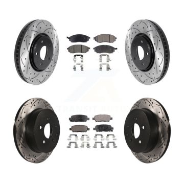 Front Rear Coated Drill Slot Disc Brake Rotor Ceramic Pad Kit For INFINITI FX35 FX37 FX45 KDT-100848