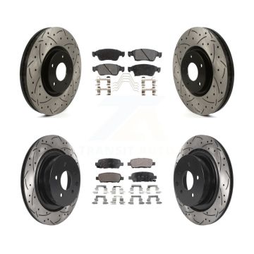 Front Rear Coated Drilled Slotted Disc Brake Rotor & Ceramic Pad Kit For INFINITI G35 Q60 KDT-100849