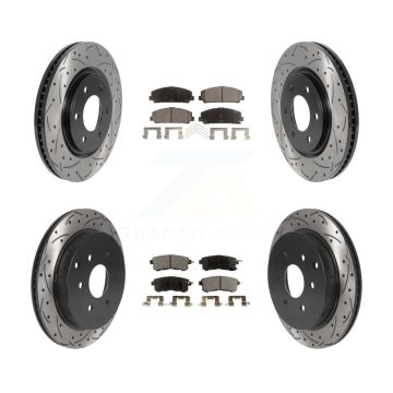 Front Rear Drilled Slot Brake Rotors Ceramic Pad Kit For INFINITI QX80 Nissan Armada QX56 KDT-100853