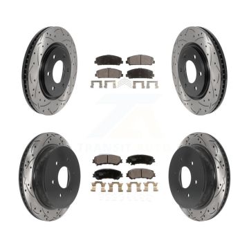 Front Rear Coated Drill Slot Disc Brake Rotors Ceramic Pad Kit For 2017-2023 Nissan TITAN KDT-100854
