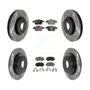 Front Rear Drilled Slot Brake Rotor Ceramic Pad Kit For 2012-2015 Land Rover Range Evoque KDT-100863
