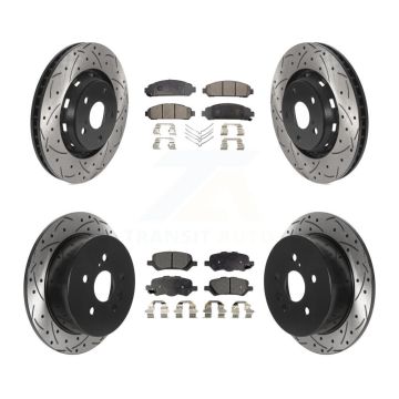 Front Rear Coated Drill Slot Disc Brake Rotors Ceramic Pad Kit For 2009-2016 Toyota Venza KDT-100864