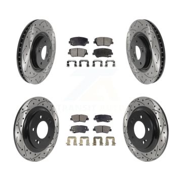 Front Rear Drilled Slot Brake Rotor & Ceramic Pad Kit For 2016-2017 Hyundai Azera Limited KDT-100876