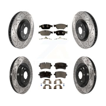 Front Rear Coated Drilled Slotted Disc Brake Rotor Ceramic Pad Kit For Audi A6 Quattro A7 KDT-100882