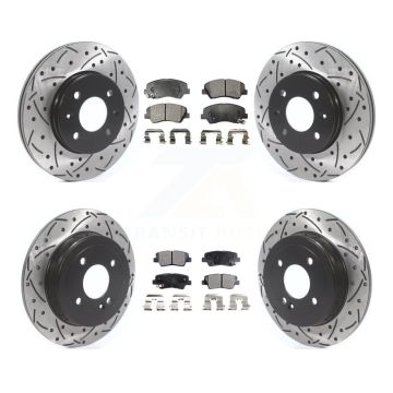 Front Rear Coated Drill Slot Disc Brake Rotors Ceramic Pad Kit For Hyundai Accent Kia Rio KDT-100887