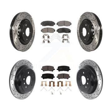 Front Rear Coat Drill Slot Disc Brake Rotors Ceramic Pad Kit For 2019-2024 Honda Passport KDT-100889